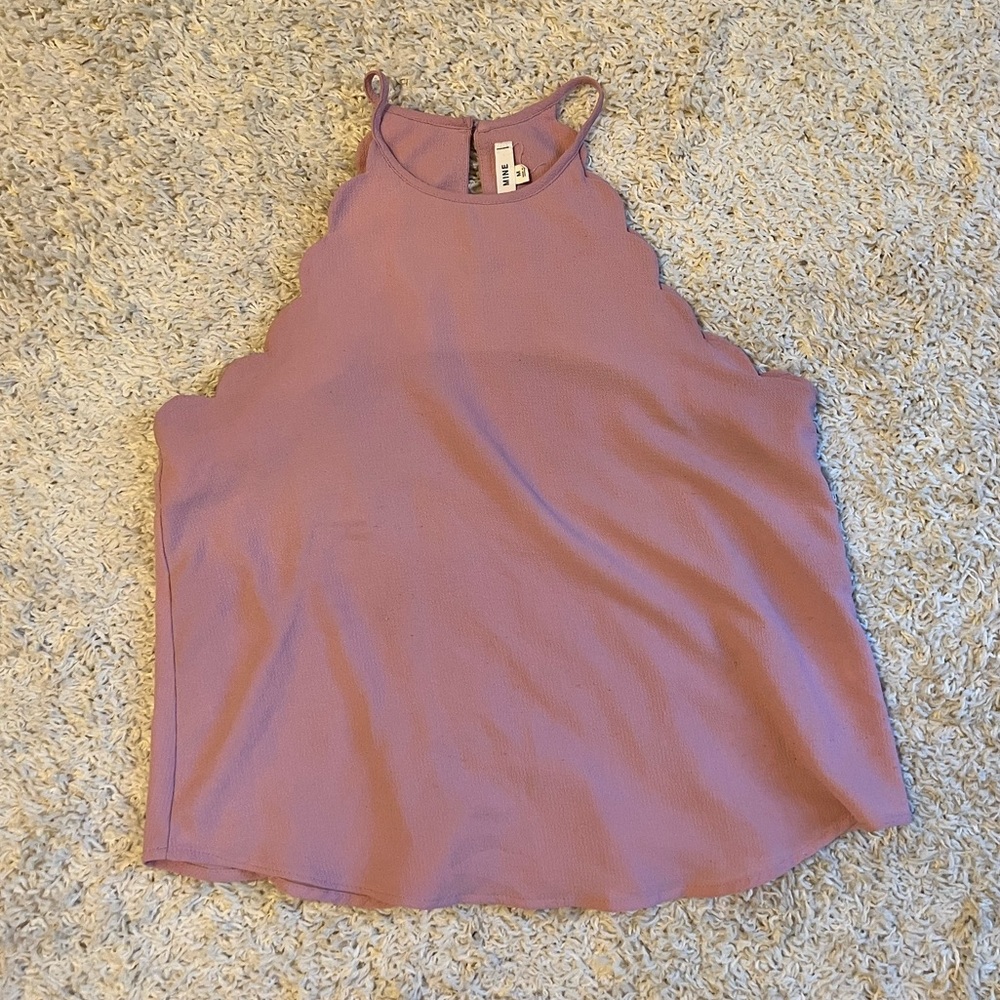 MINE Blush Pink Scalloped High Neck Tank Top